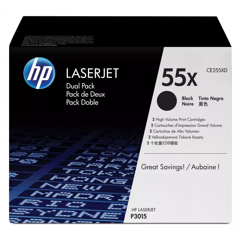 HP 55X 2 vnt. rinkinys didelio našumo juodos Originalios LaserJet tonerių kasetės