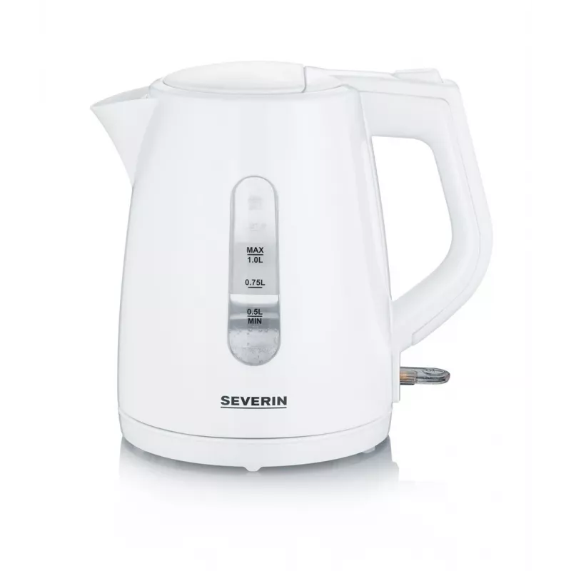 Elektrinis virdulys SEVERIN 1 L 2200 W baltas — belaidis, 360° pagrindas, paslėptas kaitinimo elementas