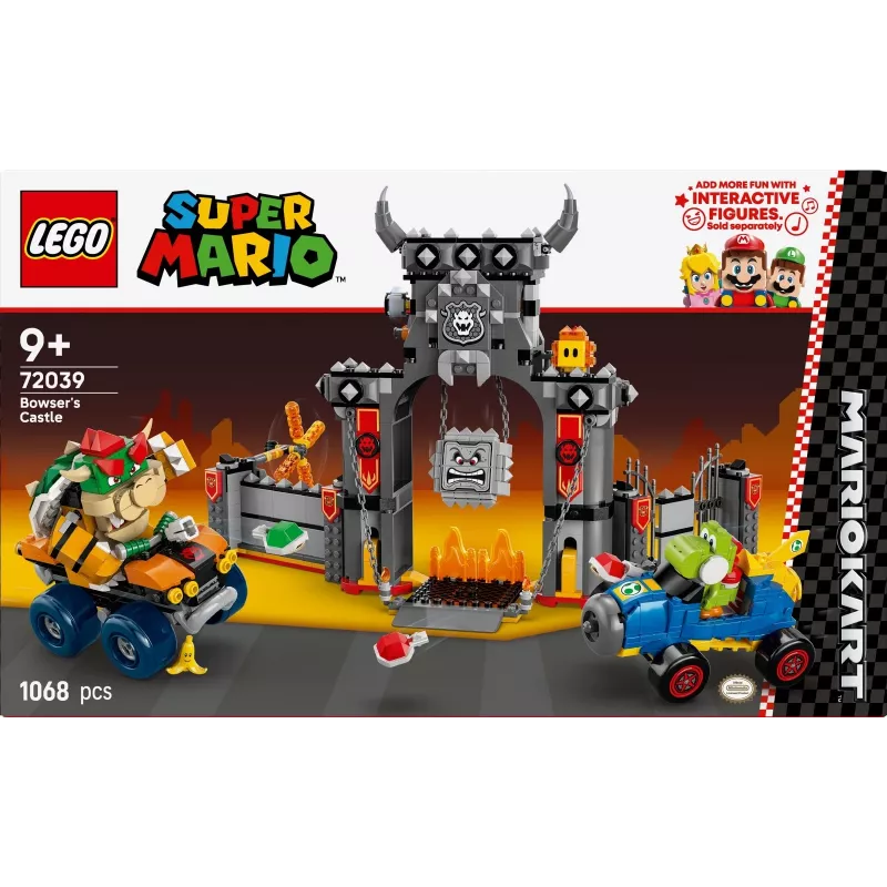 Konstruktorius LEGO rinkinys 72039 Super Mario Bowserio tvirtovė su Mario Kart automobiliu, interaktyvus žaidimų rinkinys