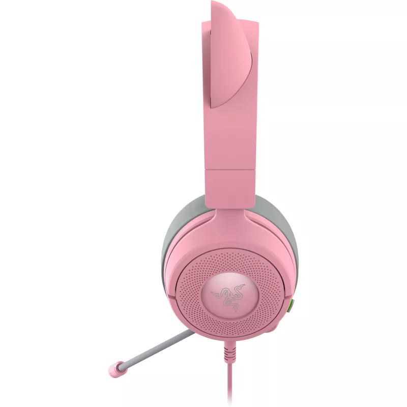 Ausinės Razer Kraken Kitty V3 X — Laidinės USB Type-A, uždedamos ant ausų, 20–28kHz, 1,3 m laidas, rožinės spalvos