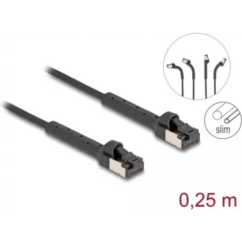 Tinklo kabelis DeLOCK RJ45 plonas Cat.6A U/FTP 0,25 m juodas