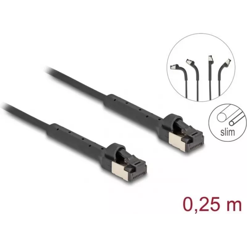 Tinklo kabelis DeLOCK RJ45 plonas Cat.6A U/FTP 0,25 m juodas