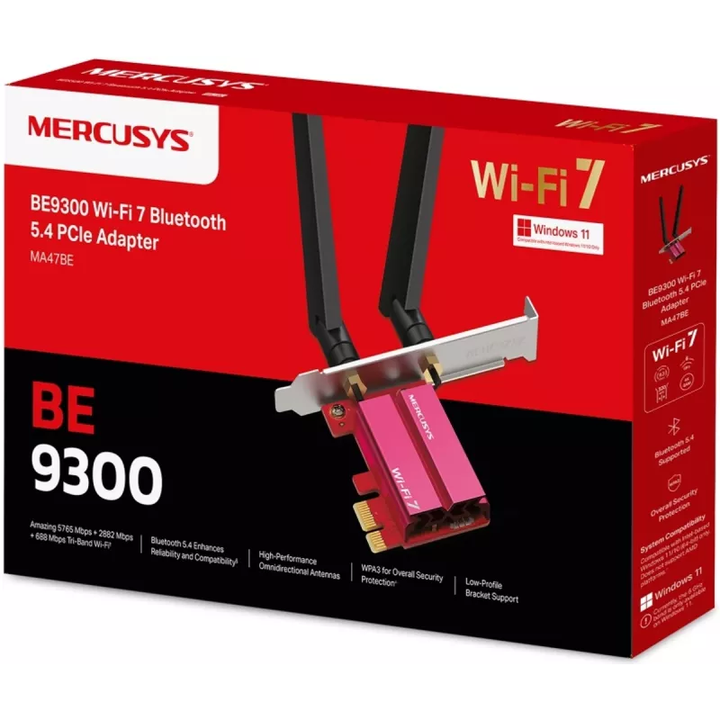 PCIe trijų dažnių WiFi 7 adapteris MERCUSYS MA47BE — sparčiajuostis belaidis ryšys