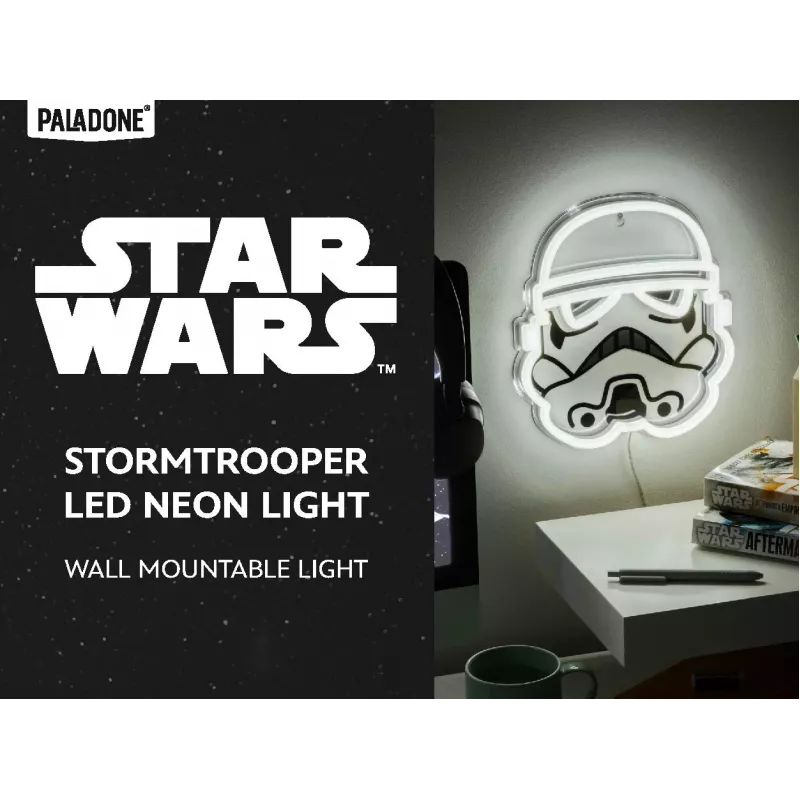 Prie sienos montuojamas LED neoninis šviestuvas Paladone Stormtrooper modelis PP14595SWVN, dekoratyvinis „Žvaigždžių karų“ apšvietimas