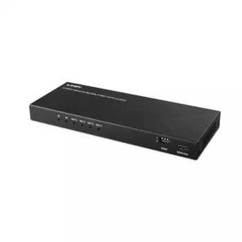 „Lindy“ 4 prievadų HDMI 8K60 skirstytuvas su garsu, HDMI, 4x HDMI, 3,5 mm, 7680 x 4320 pikseliai, juoda, metalas
