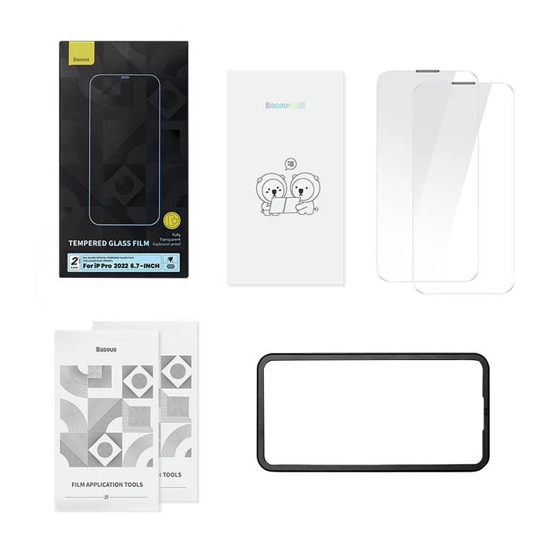 Grūdinto stiklo ekrano apsauga Baseus Crystal, skirta iPhone 14 Pro Max, 0,3 mm, atspari dulkėms, 2 vnt. pakuotėje
