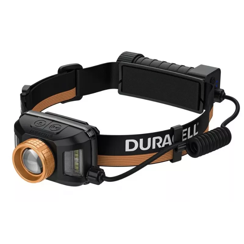 Priekinė lemputė Duracell DH1500R — juoda/oranžinė, įkraunama, laisvas rankas apšvietimas