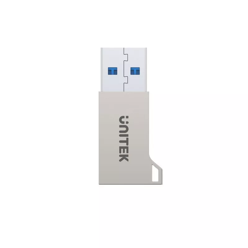 USB Type-A adapteris Unitek A1034NI, sidabrinis, USB 2.0/3.2 Gen1, iki 5 Gbit/s, cinko korpusas, 36×16,7×5,7 mm