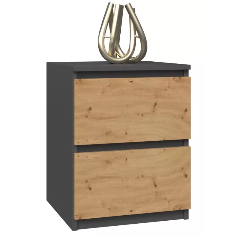 Topeshop W2 ANTRACYT/ARTISAN nightstand/Naktinis staliukas 2 stalčius(s) antracitas, ąžuolas
