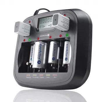 Baterijų įkroviklis everActive NC-900U Universal DC — įkrauna AA, AAA, C, D, 9V, iki 6 elementų, juodas