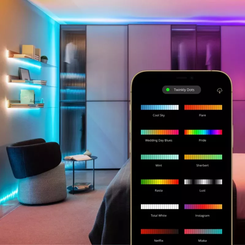 Twinkly Dots 60 RGB USB išmanieji žibintai, 3 m, juodi