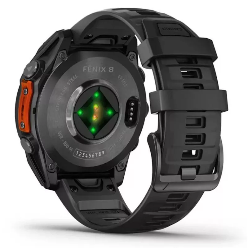 Garmin Fenix 8 3,56 cm (1,4) AMOLED 47 mm Skaitmeninis 454 x 454 pikseliai Liečiamas ekranas Juodas Wi-Fi GPS (palydovas)