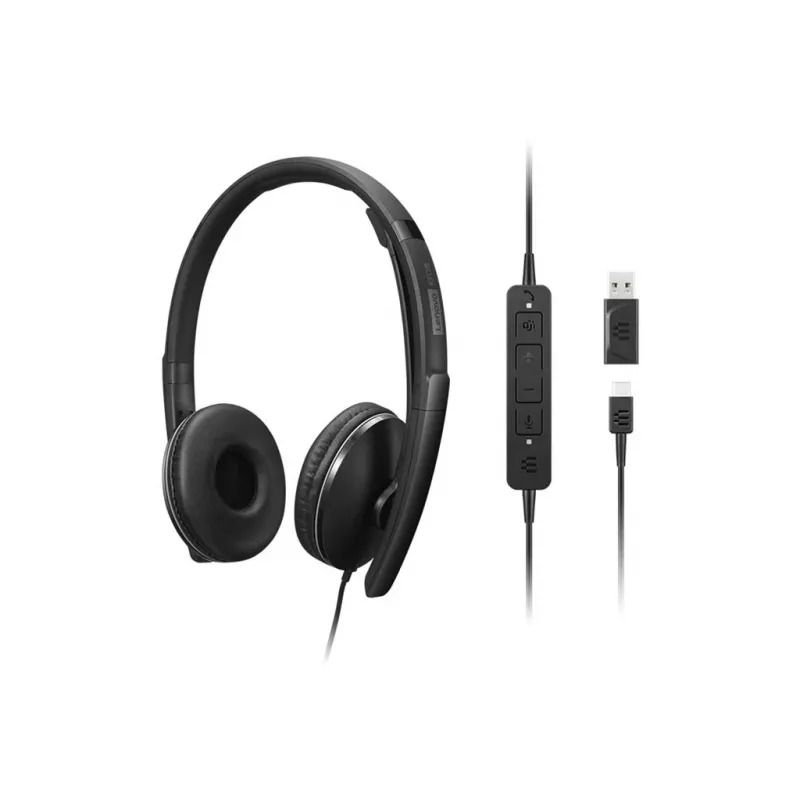 Lenovo 4XD1P83425 ausinės / laisvų rankų įranga Laidinės Ant galvos Skambučiai / Muzika USB Type-A Juoda