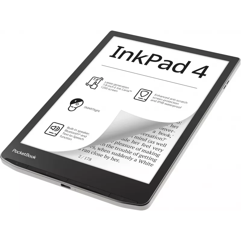 E. knygų skaityklė PocketBook InkPad 4 7,8 col. E Ink Carta, 32 GB, Wi‑Fi, juoda/sidabrinė