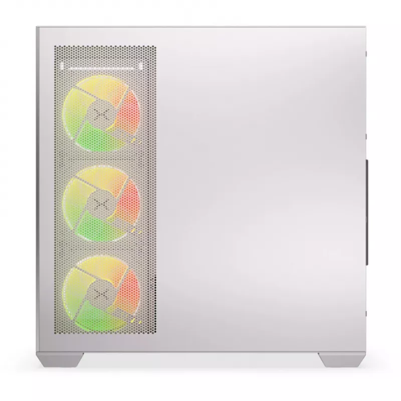 PC korpusas KRUX Exo RGB White — ATX bokštas, plieninis, 2×3,5 colio + 2×2,5 colio nišos, USB-C, RGB