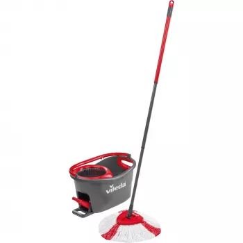 Šluota VILEDA EasyWring & Clean Turbo, raudonas technopolimero kibiras, nuimama plaunama mikro pluošto šluostė, kietoms grindims