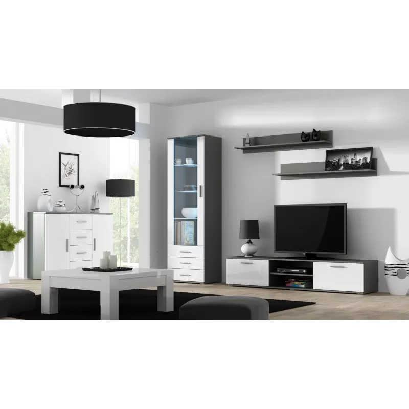 Bortelis Cama Meble UNI pilka/baltas blizgesys, 2 durys, 2 lentynos, 1320×380×920 mm