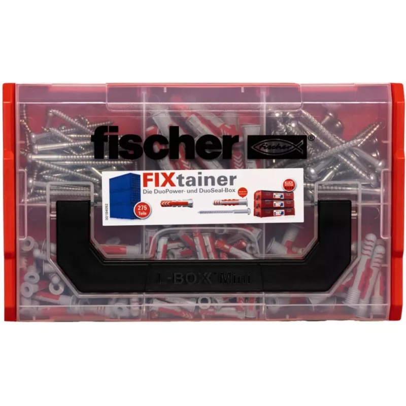 FixTainer - DUOPOWER & DUOSEAL + varžtai, sienų kaištis šviesiai pilkas/raudonas, 275 vnt.
