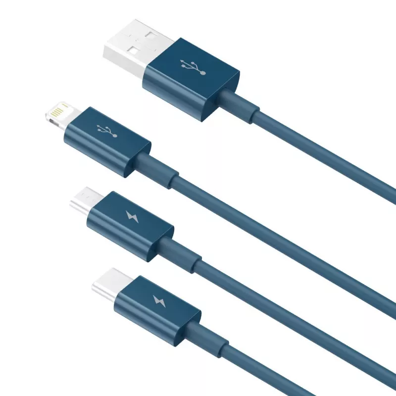 USB laidas 3in1 Baseus Superior Series, USB į micro USB / USB-C / Lightning, 3,5A, 1,5 m (mėlynas)
