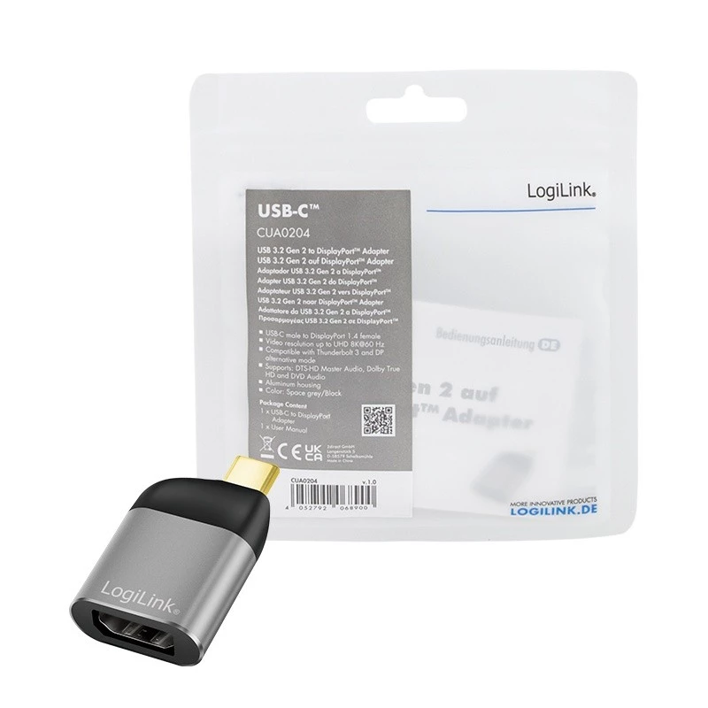 LogiLink CUA0204 USB-C į DisplayPort laido jungties adapteris juodas pilkas