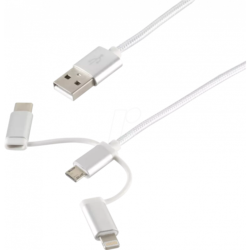 USB laidas ShiverPeaks BS14-50067 1m USB A USB C/Micro-USB B/Lightning baltas