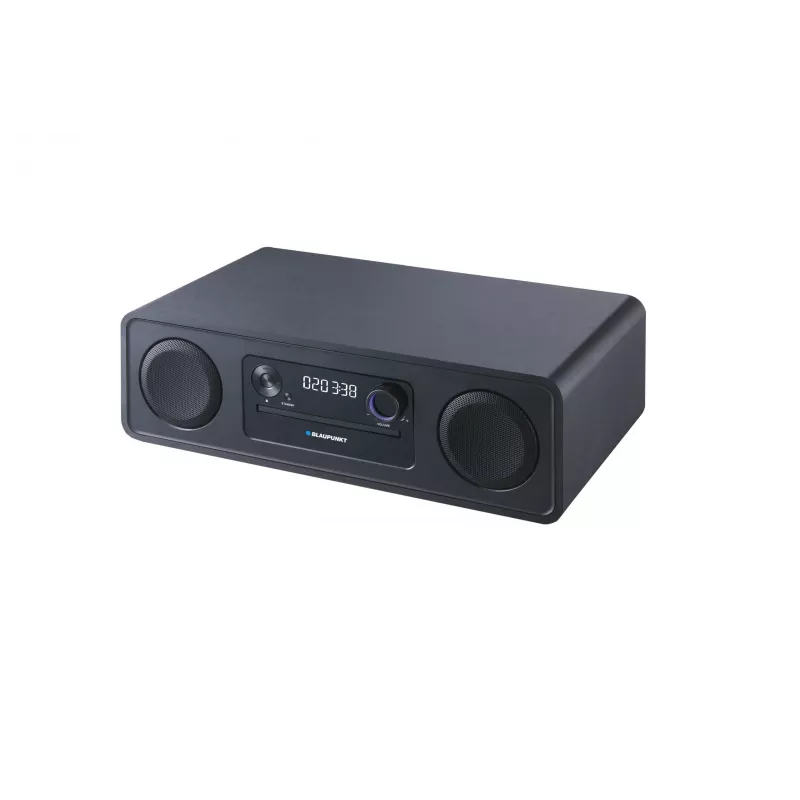 Mikro Hi-Fi sistema BLAUPUNKT MS20BK — CD/MP3/WMA, Bluetooth 5.0, FM, USB, MicroSD, 2×20W RMS, AUX, RCA, LED ekranas, 100–240V, juoda