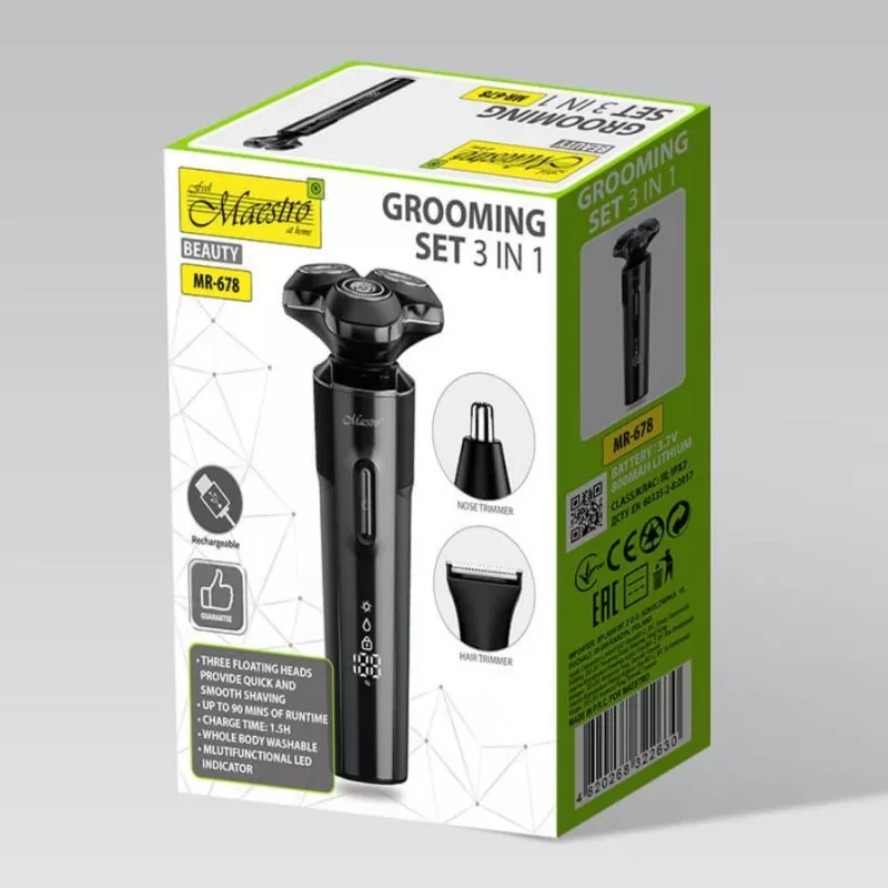 Skutimosi rinkinys Maestro MR-678 3-in-1 USB 90 min įkraunamas trimmeris barzdaskutė asmeninis kirpėjas