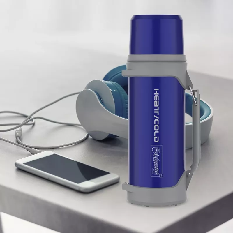 Termosas Maestro MR-1631 1,5 l mėlynas/pilkas, 24 val. šilumos išlaikymas, su dangteliu, puodeliu ir rankena