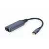 Tinklo adapteris Gembird A-USB3C-LAN-01 Type-C USB 3.2 Gen 1, Gigabit RJ-45, 0,15 m laidas, metalinis korpusas, pilka/juoda