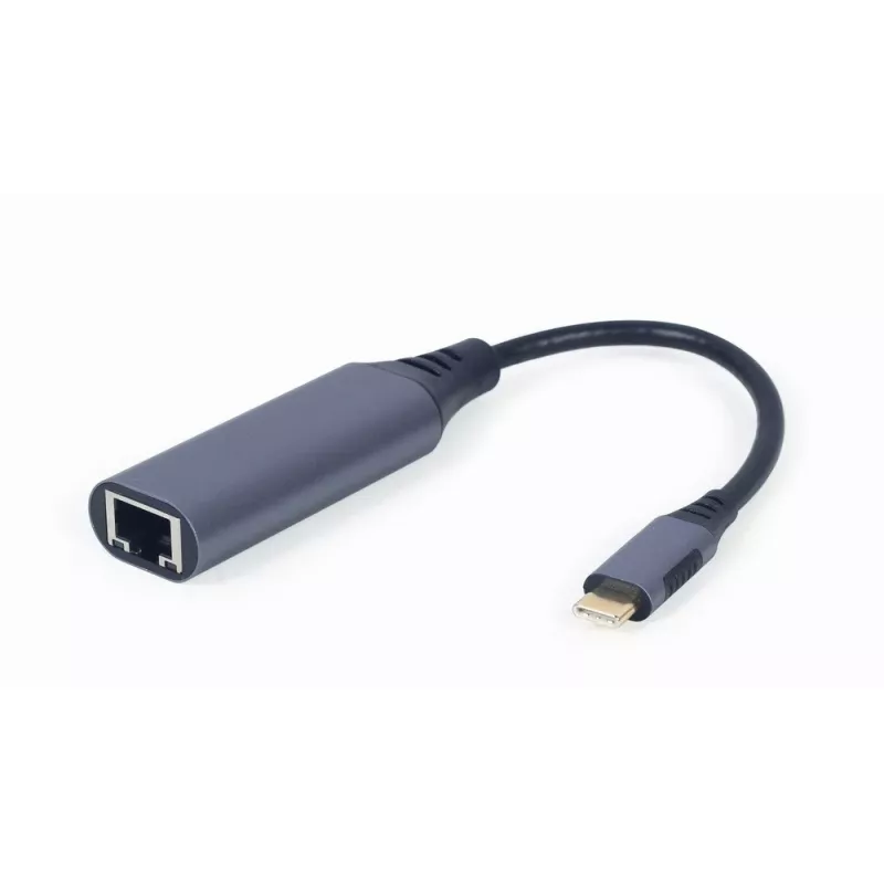 Tinklo adapteris Gembird A-USB3C-LAN-01 Type-C USB 3.2 Gen 1, Gigabit RJ-45, 0,15 m laidas, metalinis korpusas, pilka/juoda