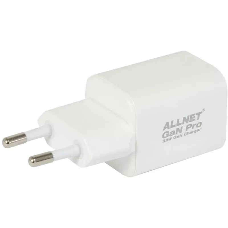 ALLNET maitinimo adapteris PSU-GaNPD-USB-1A1C-33W — 33W USB-C PD ir USB-A QC įkroviklis, EU kištukas