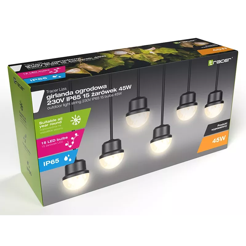 Tracer 46970 Lauko šviestuvų girlianda IP65 230V 15 lempučių 45W