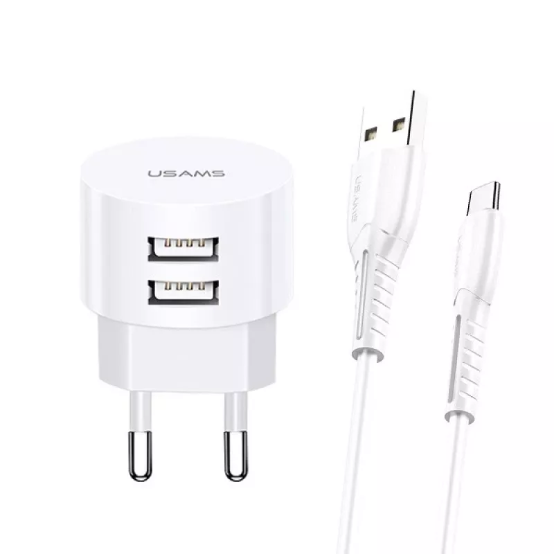 Laidas įkroviklis usams XTXLOGT18MC05 2x USB 2.1A „microUSB“ baltas AC/DC