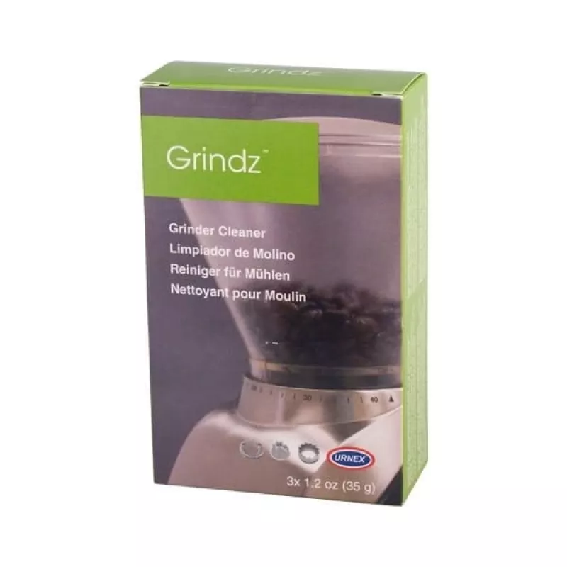 Valymo granulės URNEX Grindz kavos malūnėliams, 3 × 35 g paketėliai, pilka
