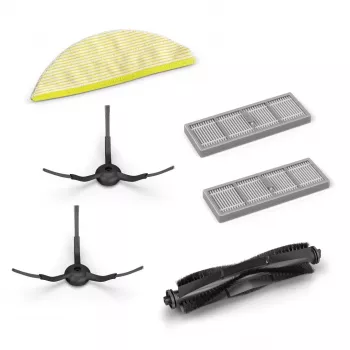 Robotų dulkių siurblių priedų rinkinys Kärcher 2.269-641.0 — 125×190×82 mm, 6 vnt. (3 šepečiai, 2 filtrai, 1 šluostė)