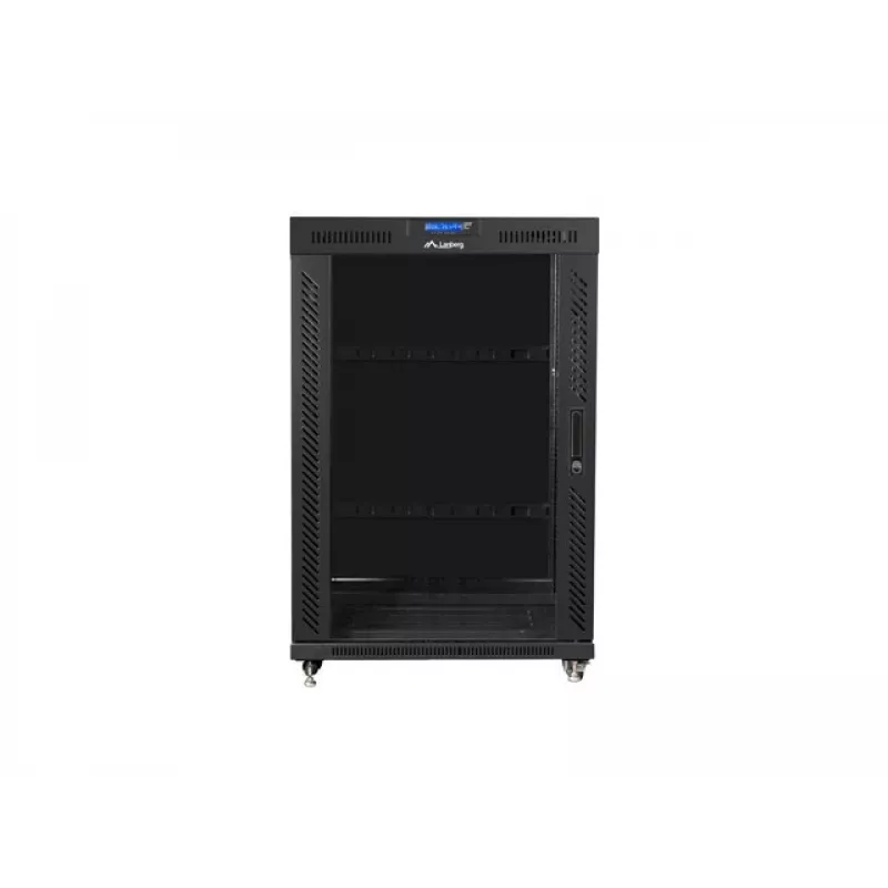 Laisvai pastatoma spinta 19 colių 22U 800x1000 stiklinės durys LCD (plokščia pakuotė) V2 juoda
