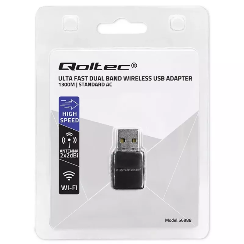 Belaidis USB adapteris QOLTEC 56988 Dual Band 1300 Mbps USB 3.0