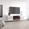TV spintelė cama meble LUXE 1826×345×375 mm balta blizgi su įmontuotu juodu elektriniu židiniu (1400–1600 W)