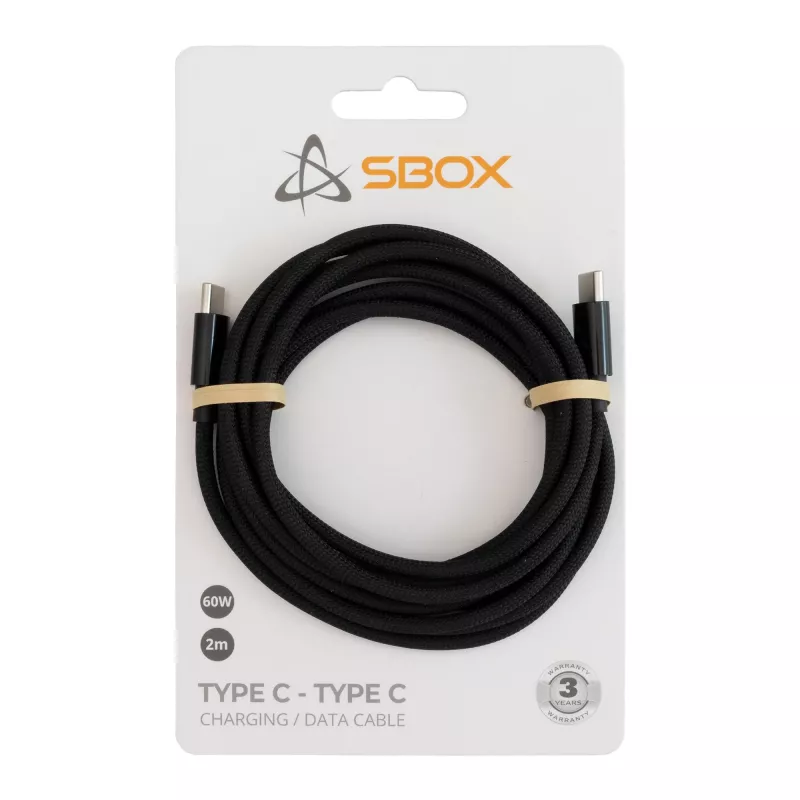 SBOX Type C įkrovimo ir duomenų kabelis TYPEC-2-B, 1 m, juodas