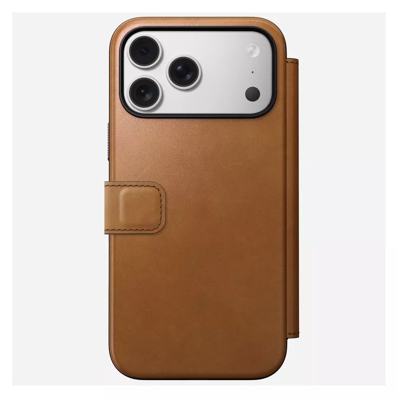 Mobiliojo telefono dėklas Nomad Modern Leather Folio, skirtas iPhone 17 Pro Max — ruda, tinka iki 17,5 cm (6,9 col.) ekranui, 4 kortelių kišenės