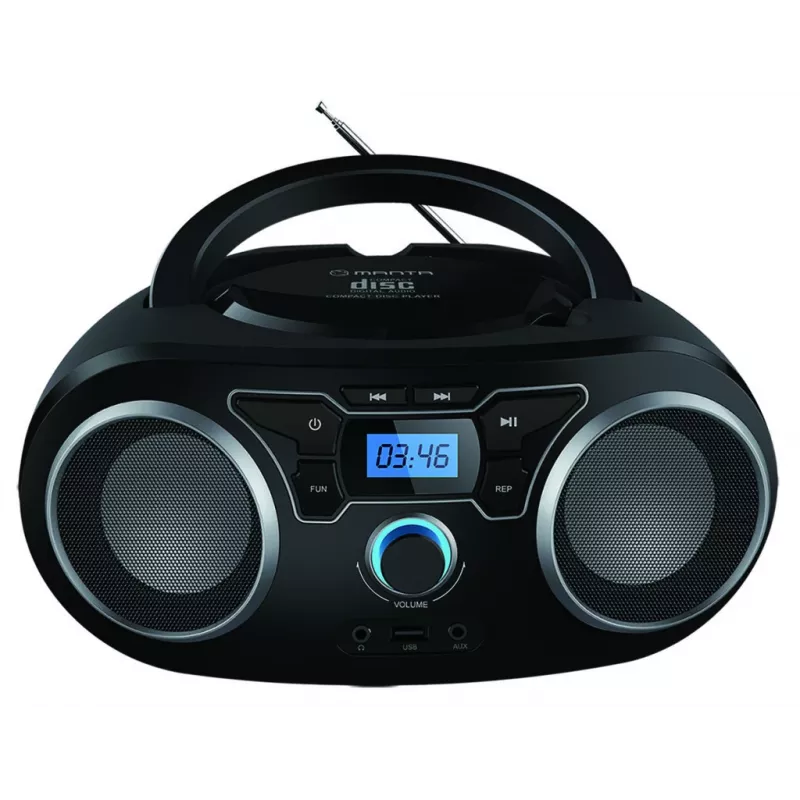 Nešiojama boombox MANTA BBX006 su CD grotuvu, FM radiju, Bluetooth 5.0, USB ir baterijos maitinimu