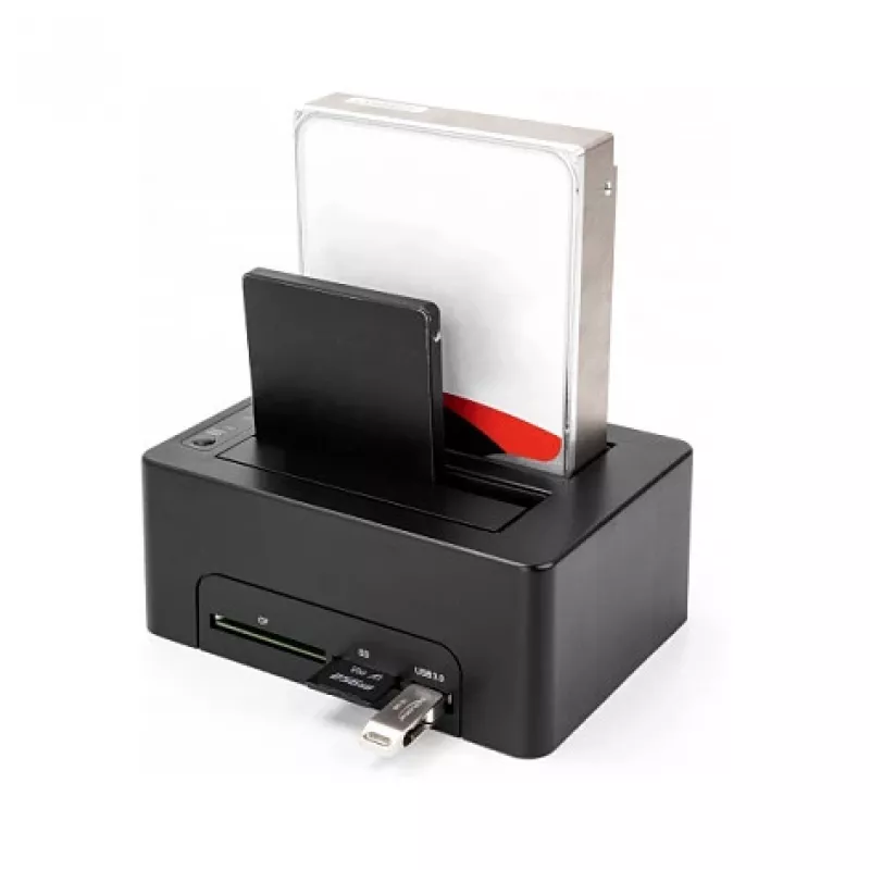 DeLOCK USB dviguba prijungimo stotelė 2 x SATA HDD/SSD su klonavimo funkcija ir kortelių skaitytuvu