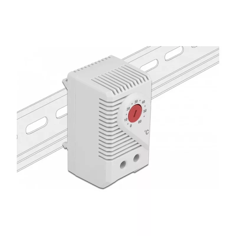 Termostatas DELOCK 66824, plastikinis korpusas, IP20, 30 W, 250 V, 10 A, 43×60×33 mm, pilkas/raudonas
