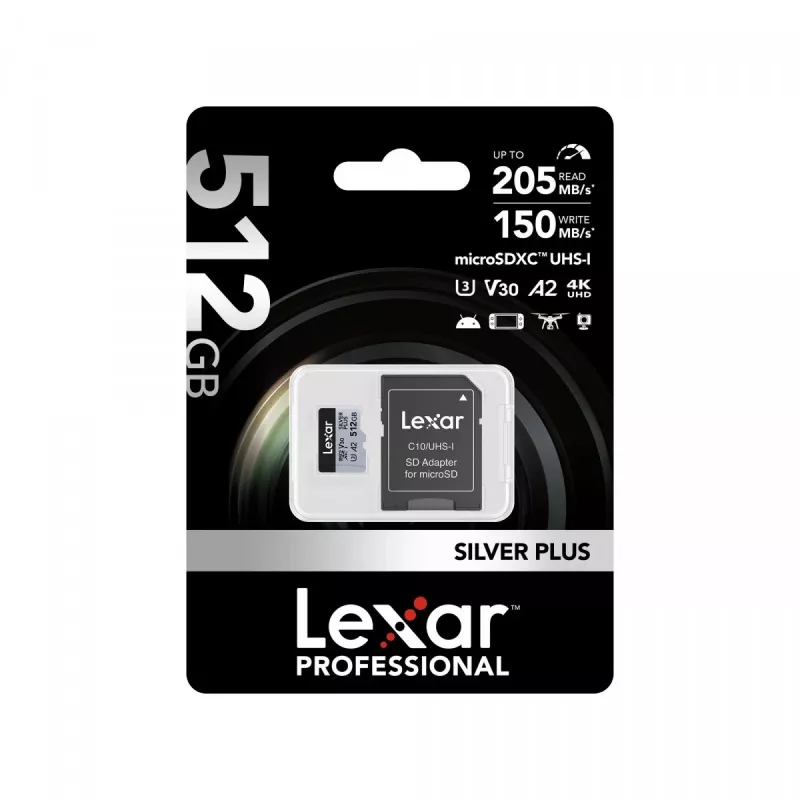 Flash atmintinė Lexar 512 GB UHS-I microSDXC Sidabrinė PLUS