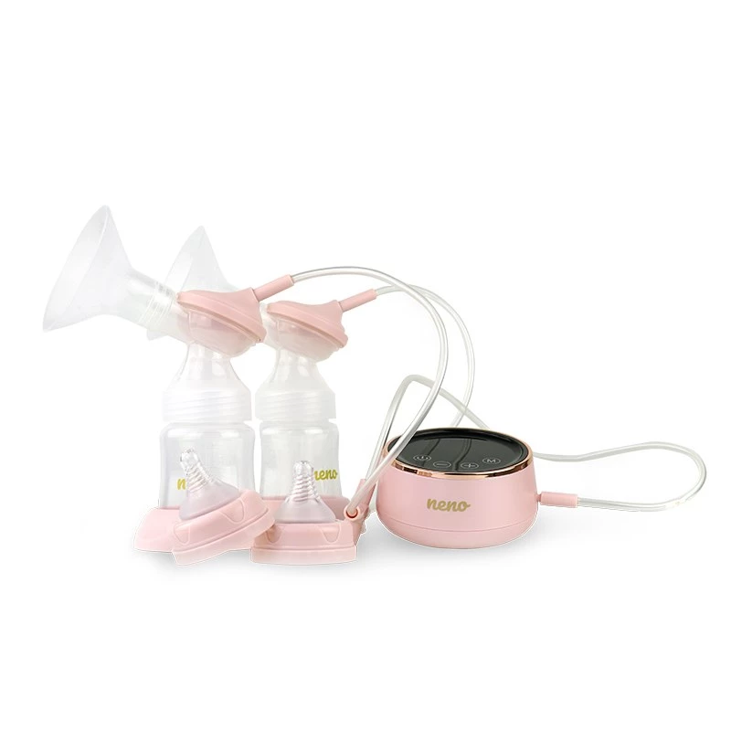 Elektrinis pientraukis neno Bella Twin — elektroninis, 150 ml buteliukai, 6 stimuliavimo / 9 siurbimo lygiai, USB Li‑Ion baterija, rožinis/skaidrus