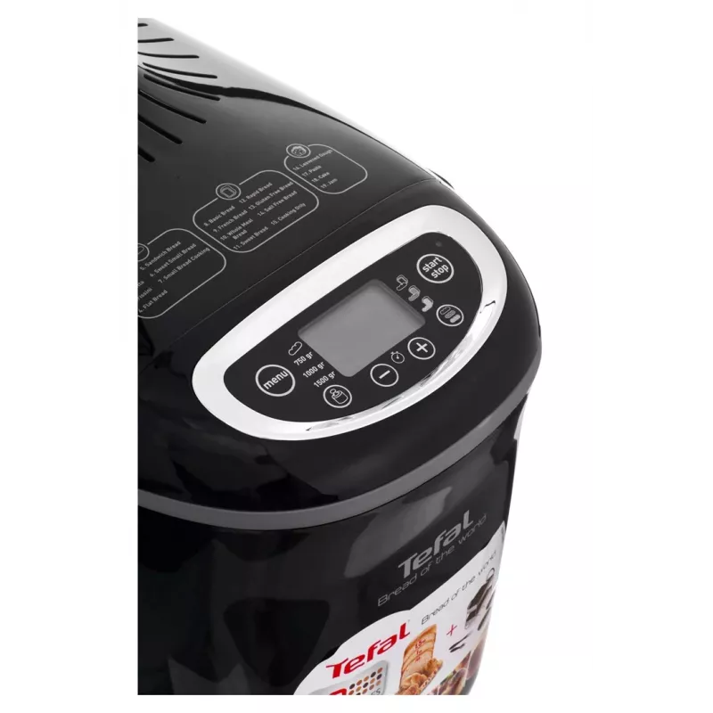 Duonos kepimo mašina Tefal PF611838 — 1600 W, 1,5 kg talpa, 19 programų, lietiminis valdymas, juoda
