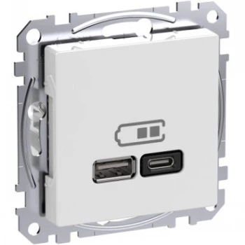 Sieninis maitinimo lizdas „Schneider Electric“ WDE002983 su USB-A ir USB-C prievadais, „Power Delivery“, baltas