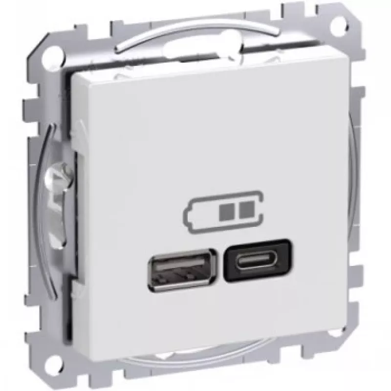 Sieninis maitinimo lizdas „Schneider Electric“ WDE002983 su USB-A ir USB-C prievadais, „Power Delivery“, baltas