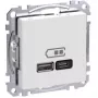 Sieninis maitinimo lizdas „Schneider Electric“ WDE002983 su USB-A ir USB-C prievadais, „Power Delivery“, baltas