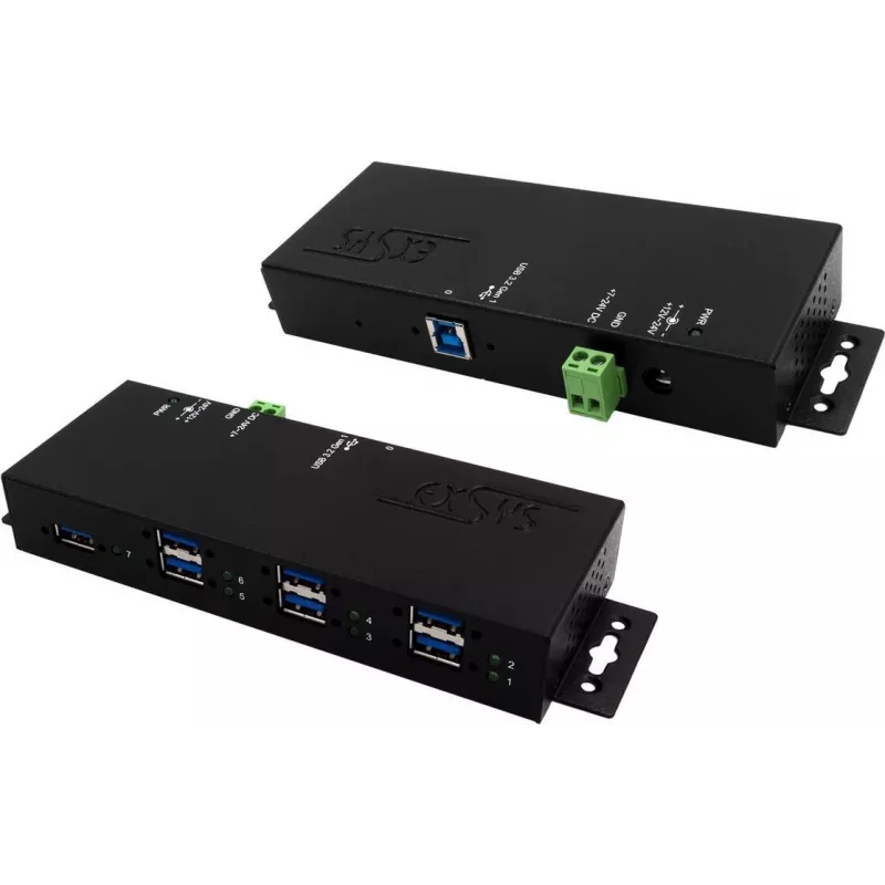 EXSYS EX-1517HMVS 7 prievadų valdomas USB 3.2 Gen1 metalinis HUB su 15KV EDS apsauga nuo viršįtampių